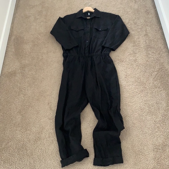 Seaside Tones Black Baltic 100% Linen Jumpsuit M - Picture 5 of 5
